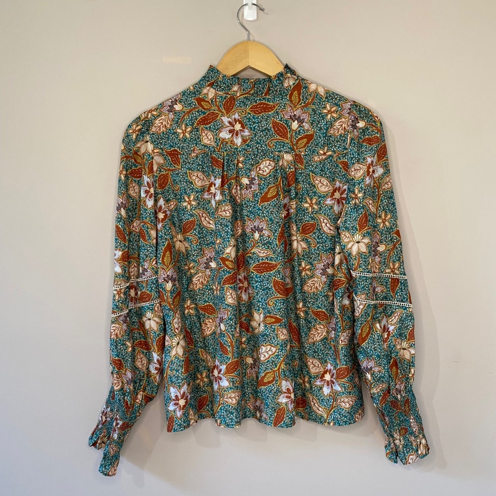 NEW Caballero Nickie Top in Nostalgia Floral Silk Cotton Ruffle Collar Small - Picture 5 of 7